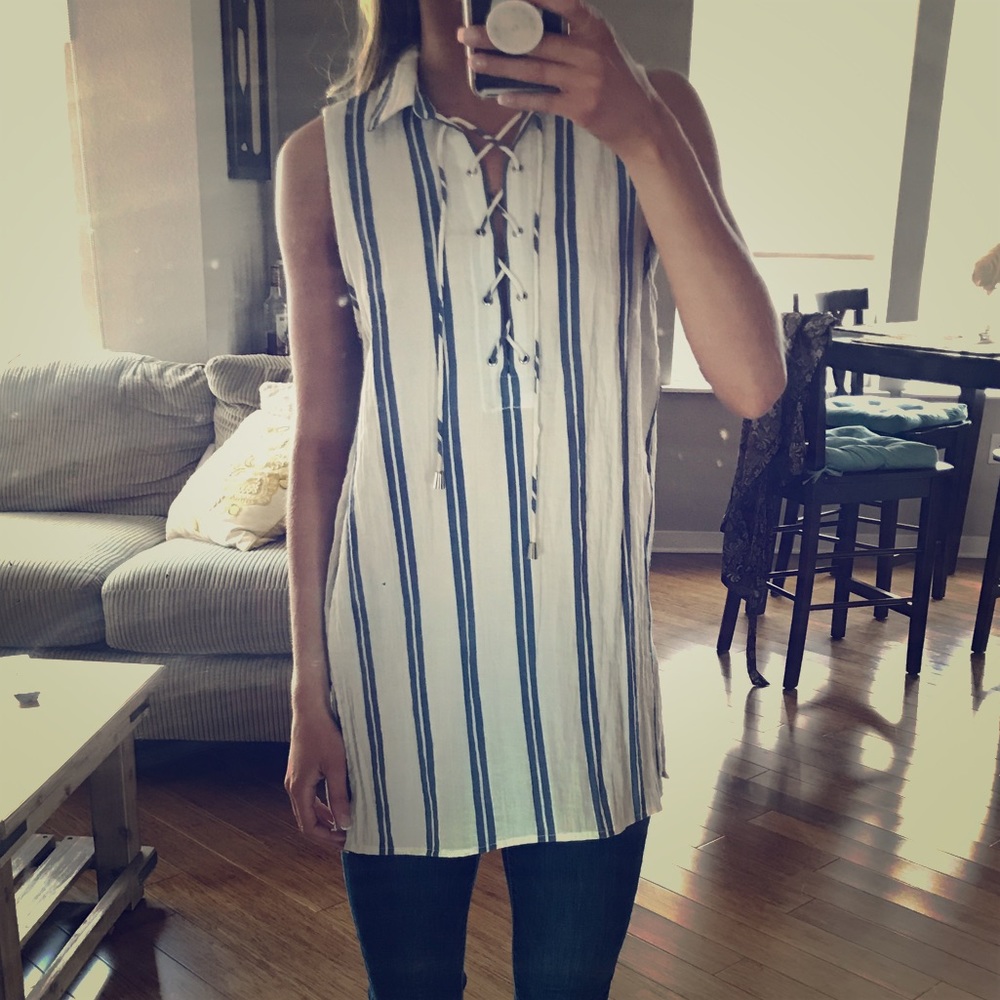 Lumiere Striped lace up blouse